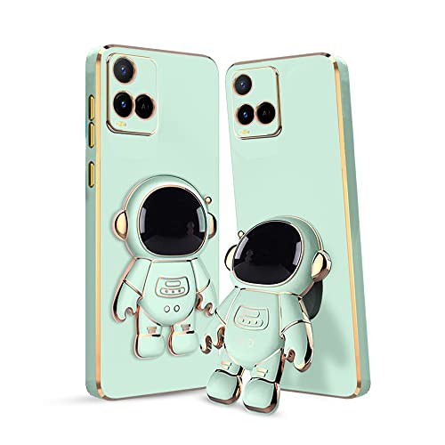 Image of KARWAN️ 3D Astronaut with Folding Stand Back Cover Case Compatible for Vivo Y21 | Slim electroplated case | Stand case | Soft TPU | Space Astro Theme | Camera Protection-Mint