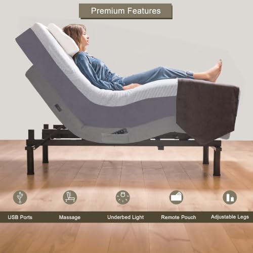 Image of Premium Full Adjustable Bed with 14 Inch Prime Gel Memory Foam Sleep System, Massage, Zero Gravity, Anti-Snore, Programmable Memory Positions, USB, Underbed Lighting, Zero Clearance