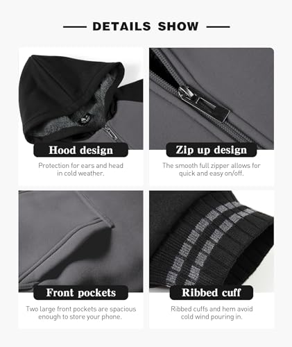 Image of SECOOD Kids Hoodie Fleece Jacket Warm Sherpa Lined Zip Up Hooded Sweatshirt Soft Winter Coat Boys Girls School Outerwear