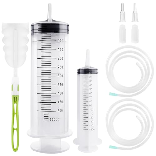 Samulee Seringue 150ml + 550ml, Tuyau, Plastique, Grande Seringue pour Huile, Alimentaire, Laboratoires, Alimentation Animale, Jardinage, Recherche Scientifique