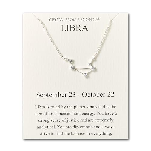 Philip Jones Libra Star Sign Zodiac Constellation Necklace and Quote Card with Zircondia® Crystals