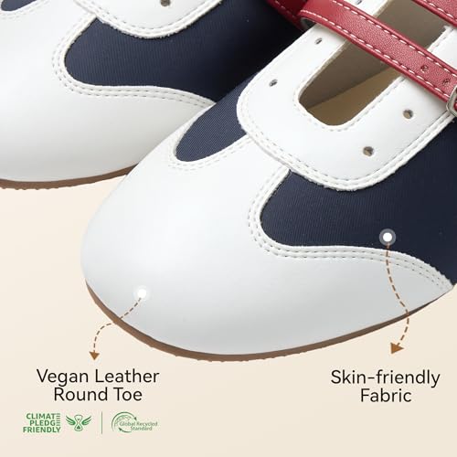 Image of BOSTANTEN Ballet Sneakers Mary Jane Flats for Women, Retro Trainer Style | Cute Retro and Y2k Style, Double Adjustable Straps, Lightweight Flexible Sole, Soft Suede Round Toe, Breathable Lining