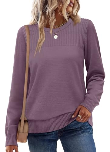 XIEERDUO Sweaters for Women 2025 Long Sleeve Tops Round Neck Ribbed Knit Pullover Sweater Loose Fit