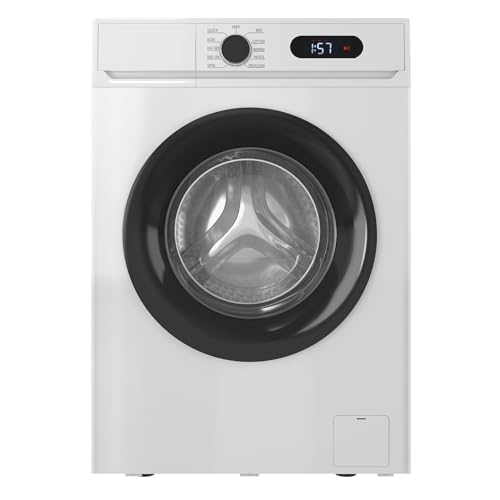 Muhub Compact Front Load Washer, 2.8 Cu. Ft. High Efficiency Washing Machine with 9 Wash Cycles, LED Display, Self Cleaning, Load Detection & Foam Removal for Household Apartment Use, White
