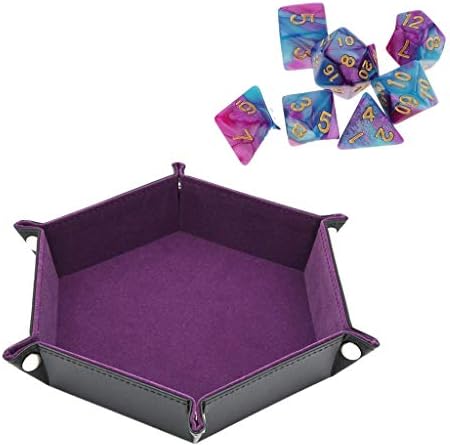 Double Sided Dice Tray Hexagon PU Leather Collapsible Tray Fit for Dice Table Games Key Wallet Coin Box Tray Desktop Storage Purple