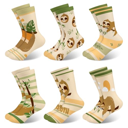 Queenshin Sloth Socks Boys Girls Animal Crew Cute Funny Novelty Cartoons Sock 6 Pack 9-14Y Birthday Gift