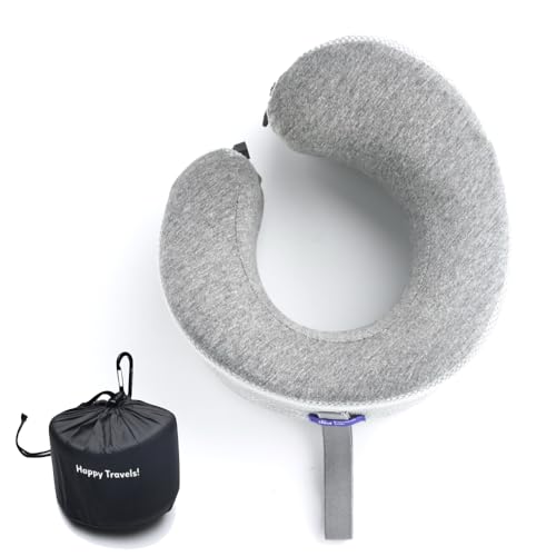 Image of C CUSHION LAB Travel Pillow, Award-Winning Patented Ergonomic Design for Chin & Neck Support Memory Foam Neck Pillow, Compact Airplane Pillow for Traveling, Flight, Car (Gray, Large)