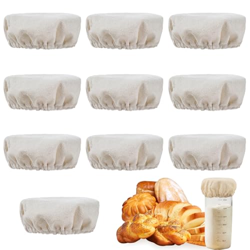 Sourdough Starter Jar Cover Cloth 10 Pcs 100% Cotton Caps Breathable and Reusable Sourdough Jar Cover Beeswax Bowl Covers for 3-4-Inch Can Opening