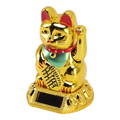 Syrisora Lucky Fortune Cat,Good Luck Gold Waving Cat,Chinese Lucky Cat Decoration,Waving Arm Solar Light Induction Statue Figurine For Home Office Stores Ornaments(Gold) - Image 3