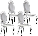 Goderfuu Dining Chairs Set of 4 - White Leather Upholstered Dining Chairs with Silver Stainless Stee