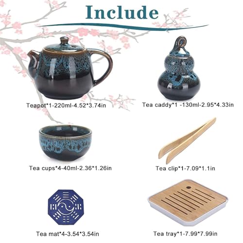 Chinese Kongfu Tea Set,Portable Porcelain Travel Tea Set with Tea cup, teapot, tea caddy, Bamboo Tray,Tea Clip,Tea towel and Carrying Bag Suitable for Travel, Home,Outdoor and Office