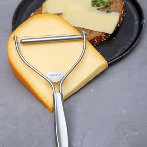 Image of Boska Cheese Slicer with Wire - Monaco for All Types of Cheese - Handheld Cheese Cutter - for Kitchen Cooking - Non-Stick Silver - 3 Replacement Wires - Dishwasher Safe