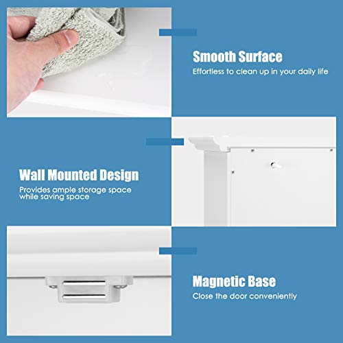 Tangkula Wall Mount Bathroom Cabinet Wooden Medicine Cabinet Storage Organizer with 2-Doors and 1-Shelf Cottage Collection Wall Cabinet (White) - Image 8