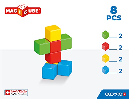 Geomag Premium Swiss-Made Magicube 8-Piece Magnetic Cubes Building Set, Toddlers & Kids Ages 1-5, Stem Montessori Educational Toy, Creativity, Imagination, Early Learning Fun, Crystal Packaging #TOP2