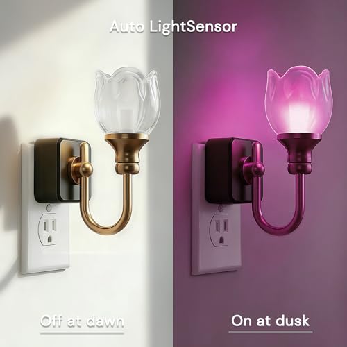 Image of L LOHAS LED Night Lights Plug into Wall, RGB Floral Night Lights with Dusk to Dawn Sensor, 0-100lm Adjustable Brightness, for Hallway Bedroom Stairway