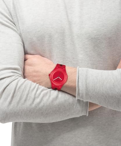 Image of HUGO #Lit for Him Qtz Basic Red Round Dial Men's Watch|Red Silicone Material|Red Silicone Color Band - 1530346