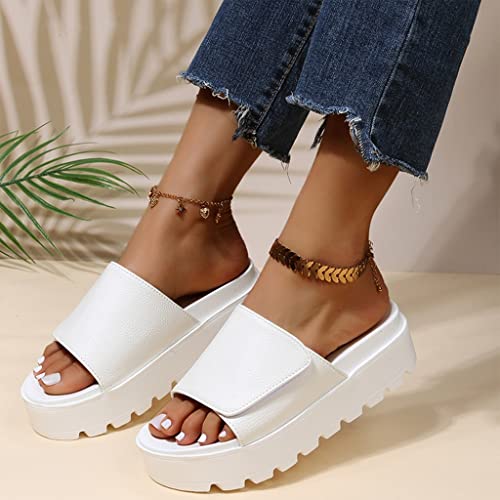 MTFBQ Platform Sandals for Women Casual Summer Ladies Slide On Sandals Comfort Flat Slippers Open Toe Fashion Indoor Outdoor Beach Shoes Flip Flop Slippers Faux Leather Rubber Cool Wedge Sole3