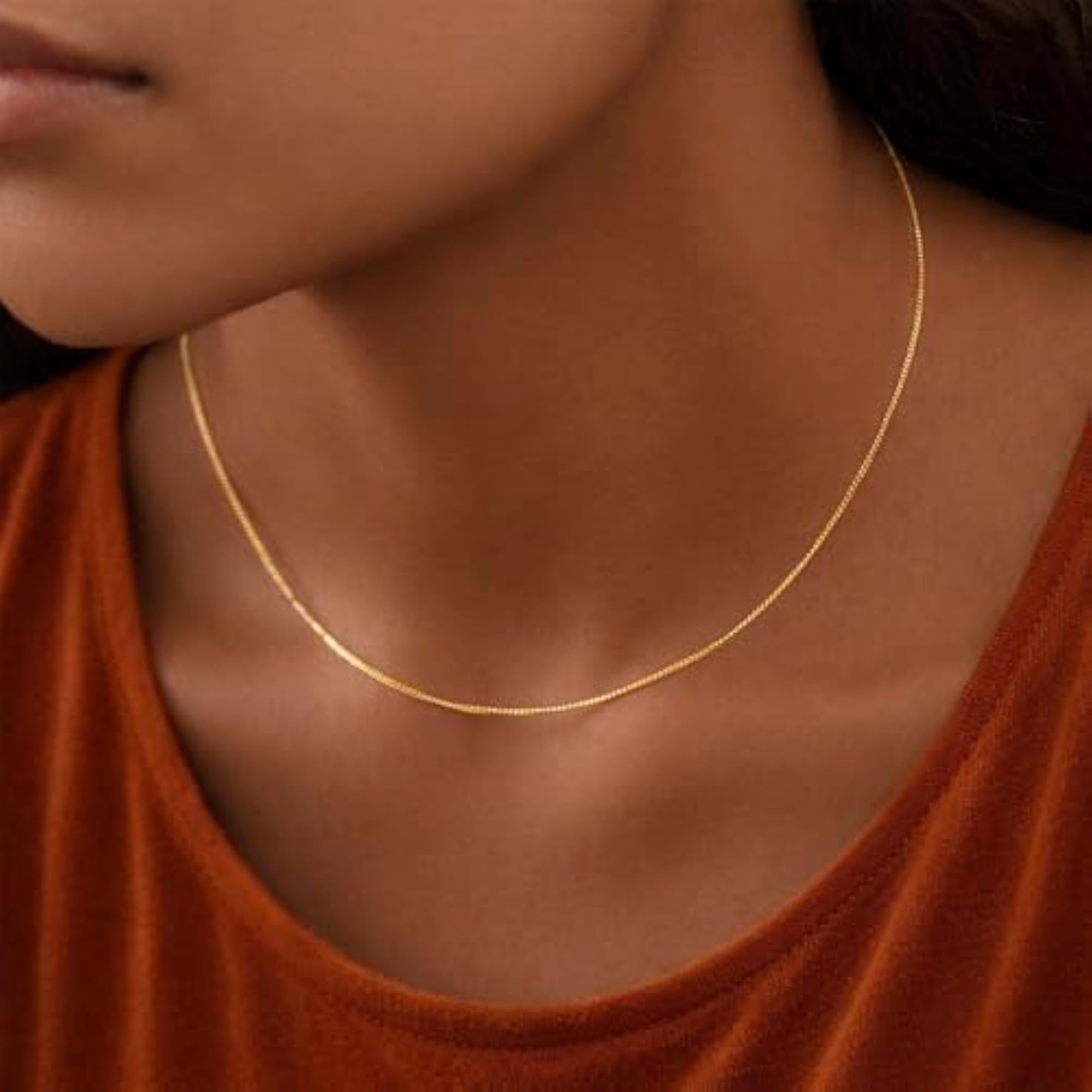18K Gold Plated on 925 Sterling Silver 1.05 mm Curb Chain Necklace