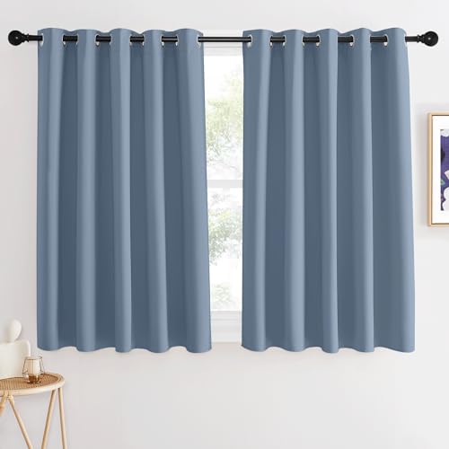 NICETOWN Blackout Cafe Curtain 54 inches Long - Thermal Insulated Grommet Room Darkening Window Treatment Voice Reducing for Kitchen/Cafe (Stone Blue, 1 Panel, W66 x L54)