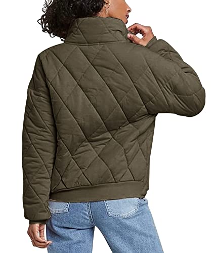 Fazortev Womens Dolman Quilted Jackets Casual Button Down Winter Long Sleeve Stand Neck Lightweight Warm Coat2