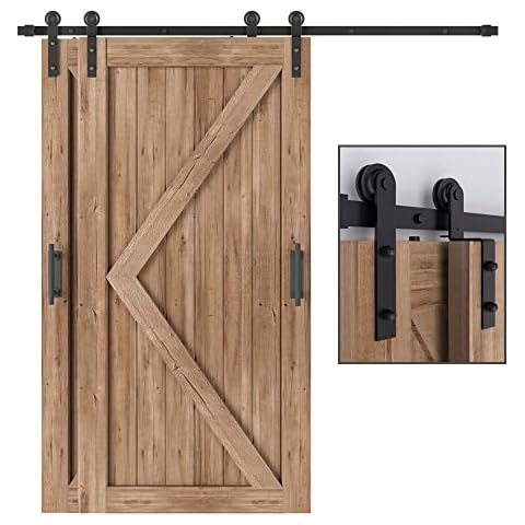 WINSOON 150cm Single Track Bypass Sliding Door Track Double Door Kit, Heavy Duty Barn Sliding Door Closet Kit, Frosted Black Carbon Steel I Shape Hanger, Fit Double 75cm Wide Door Cover
