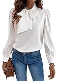 SOLY HUX Damen Elegant Bluse mit Schleife Langarm Chiffonbluse Oberteile Tunika Büro Hemdshirt Langarmtops mit Puffärmel Weiß S