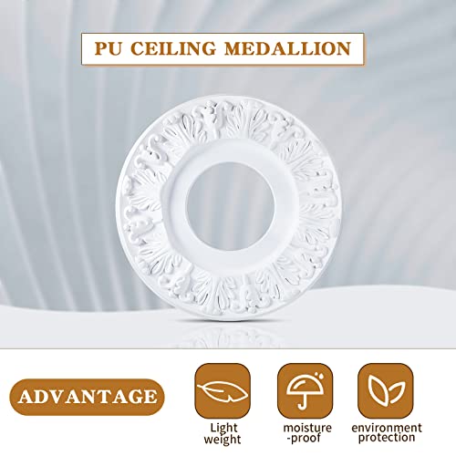 2 Pieces Ceiling Medallion Molded White Pu Ceiling Medallions For Light Fixtures Medallion For Ceiling Light Ceiling Cover Decorative Plate For Replacement Canopies Home Chandelier Fans 10"Od X3.5"Id #TOP2