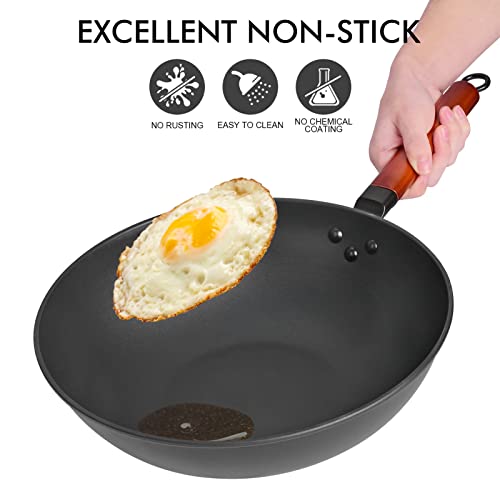 Sodomai Carbon Steel Wok, 13 Inch Wok Pan With Lid Woks & Stir-Fry Pans With Spatula, Cookware Accessories, No Chemical Coated Flat Bottom Chinese Wok For Induction, Electric, Gas Stove, All Stoves #TOP4