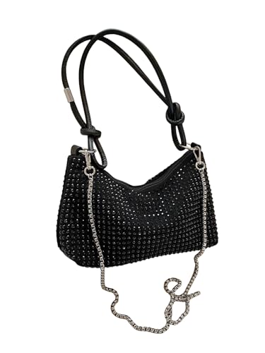 SweatyRocks Women's Rhinestone Shoulder Bag Top Handle Chain Strap Evening Clutch Purses For Party Wedding Engagement