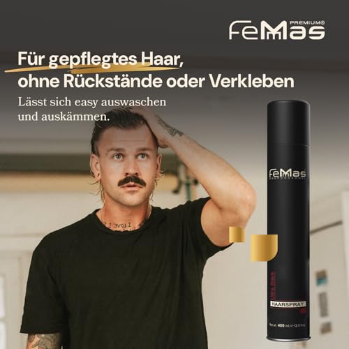 4. Bild von FemMas Haarspray Ultra Stark 400 ml I Stylingspray für Volumen & Glanz I Haar-Spray für ultra starken Halt I natürliches Finish ohne Verkleben I Ultra Strong Hairspray I für alle Haartypen I 1 Stück 400 ml (1er Pack)