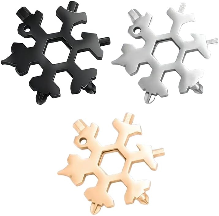 18-in-1 Snowflake Multi-Tool, Stainless Steel Compact Multitool for Everyday Use, Outdoor Adventures & DIY Projects (3PCS(Sliver+Black+Golden),