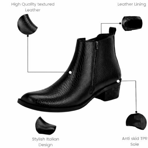 Image of Men's Chelsea Boots with Zipper closure | Croc Textured Leather | Cuban Heel | Italian Design | TPR Sole | Cushioned Insole