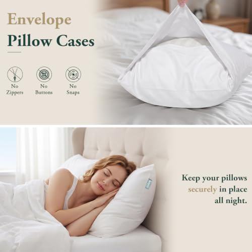Image of Nuzzle Pillow Cases Standard Size Set of 2, 100% Cotton Pillowcases with Envelope Closure, Pillow Covers with 500 Thread Count, Hotel Quality, Soft and Breathable, White(Pillows Not Included)