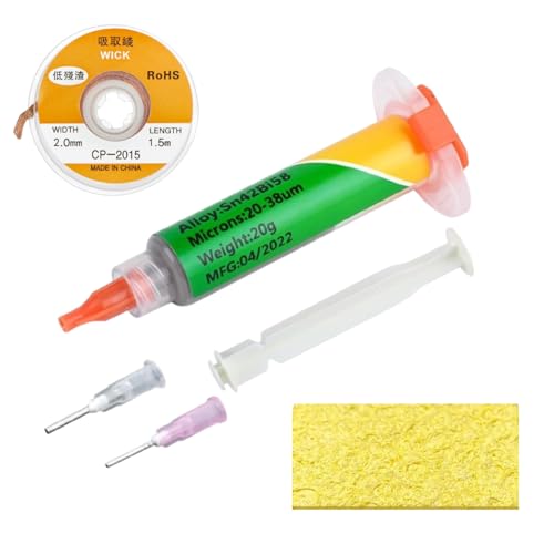 Lead Free Electronic Soldering Tin - Flux Tin Solder - Soldering Paste Tin SMD, PCB, Easy Application, 138º - Electronic Solder Paste + Desoldering Mesh + Cleaning Sponge Lead Free Electronic Soldering Tin - Flux Tin Solder - Soldering Paste Tin SMD, PCB, Easy Application, 138º - Electronic Solder Paste + Desoldering Mesh + Cleaning Sponge