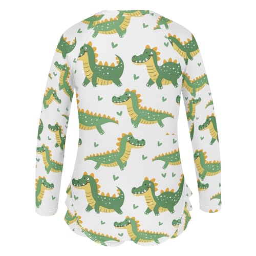 ALAZA Green Crocodile Heart Girls One Piece Swimsuit Long Sleeve Rash Guard Swimsuits UV 50+ Swimwear Zipper3