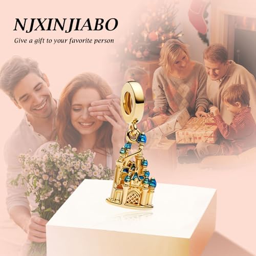 Image of S925 Sterling Silver Gold Plated Romantic Charms, Gifts for Mom Girlfriend Family on Valentine's Day Birthday Christmas Anniversary, Bracelet Necklace Bead Charm
