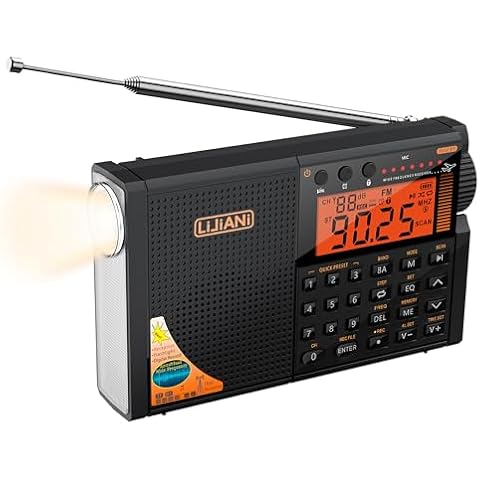 New VER Shortwave Radio AIR/VHF/AM/FM/Weather 6-Bands with Bluetooth/TF Card,2W Flashlight,Reading Lamp,Keyboard Backlight, Digital Recording, Alarm Clock,Powered by AA & LI Battery,Type-C/ANT Jack Cover