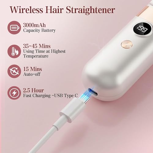 Image of Go Brush Pro Cordless Hair Straightener Brush - Portable Rechargeable Ceramic Styling Brush with 4 Adjustable Heat Modes & LED Display, Perfect for Travel & Everyday Use (Cream White)
