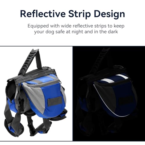 Cyrank Hunderucksack Geschirr, Hundesattel Hunderucksack Hundeweste Hundesatteltaschen Hundereisetasche mit reflektierendem Streifen Hundewanderweste für kleine mittlere große Hunde(L)
