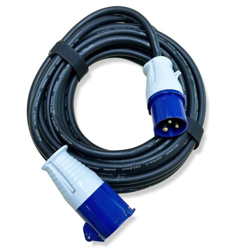 IntuiFlex 10m CEE Campingkabel Set - Camping Stromkabel H07RNF 3G2,5 3x2,5 mm 230V 16A IP44 + 2 Klettverschlüsse - Verlängerungskabel - Wohnmobil-Kabel Stecker Kupplung Klettband - CEE Kabel 10m