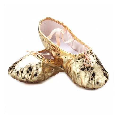 Zapatillas de ballet de piel sintética dorada para niñas y mujeres con suela suave talla 43 2