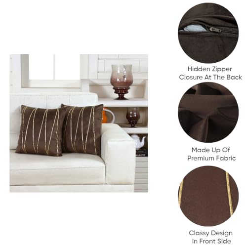 Image of Amazon Brand - Umi Gold Leather Striped Pack of 2 Throw Pillow Covers Velvet Decorative Cushion Covers Cases for Sofa Bedroom Livingroom Car 14 x 14 in Coffee Color