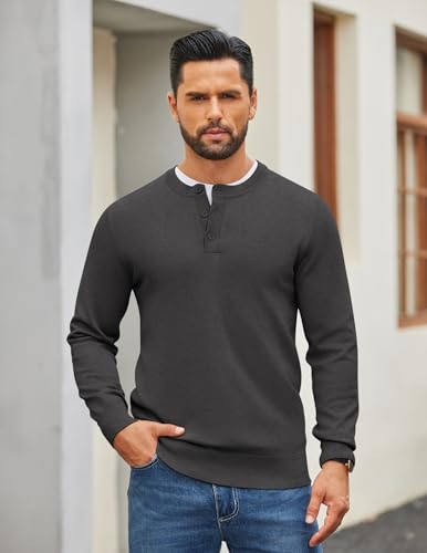 COOFANDY Mens Henley Sweater Long Sleeve Quarter Button Sweaters Casual Knit Pullover Sweater2