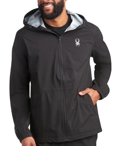 Spyder Mens Rain Jacket - Waterproof Lightweight Hooded Windbreaker Outerwear Jacket for Golf Hiking and Outdoor (S-XL) Size Large Black
