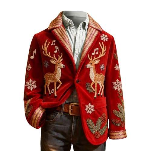 Dress Jacket for Men, Christmas Jacket for Men, Mens Blazer Sport Coats Casual Ugly Christmas Jackets Corduroy One Button Sports Coat and Blazers B01-Red 4XL