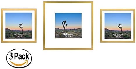 RAD GALLERY 3 Large Picture Frames, Gallery Wall Layout, Gold Finish, 22x22 and 15x15 frames, all matted for square 12x12 inch photos or wall art