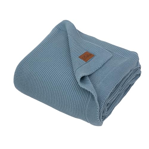 Dalisa 100% Organic Turkish Cotton Throw Blanket - GOTS Certified, Cozy - Perfect for Couch, Bed, and Home Decor - Boho Vintage Knit Alina (Smoke Blue, 60x80)