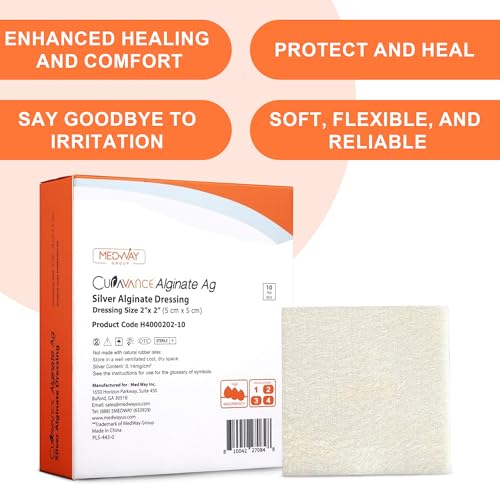 MedVance Silver Calcium Alginate Ag Sterile Highly Absorbent Dressing, (2\" x 2\") Pack of 10