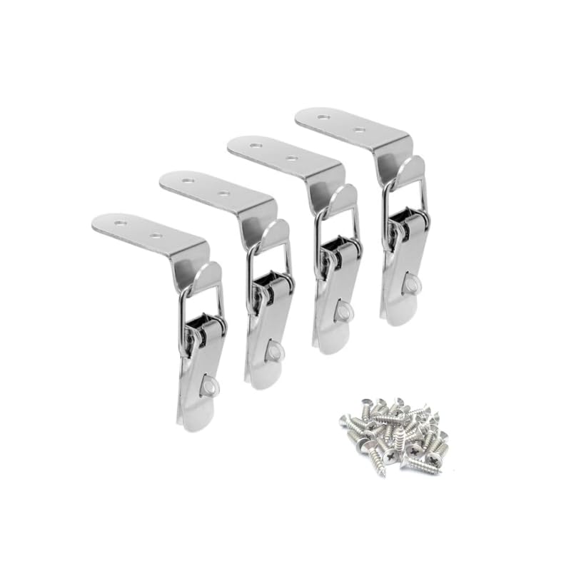 Latch 90 Degree Stainless Steel Spring Loaded Toggle Latch,With locking hole, Silver Catch Hasp Clamp Clip Lock with for Cabinet, Wooden Case, Box (70mm - 4 Pack)