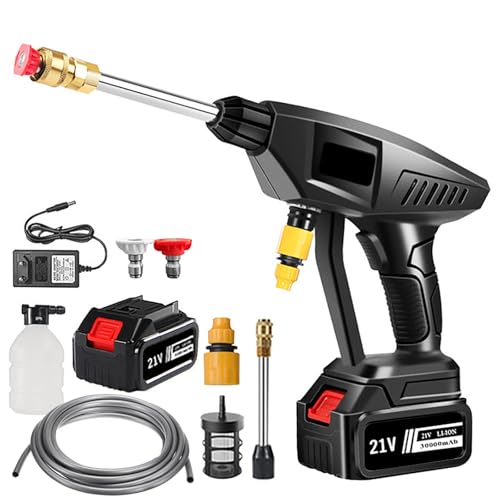 Pistola de Agua de Alta presión, 30Bar Limpiador de Alta presión portátil con batería de 6000mAh, Cargador y Manguera 5m, 435PSI hidrolimpiadora Bateria para Jardín y Coche (1 × batería 30000mAh)